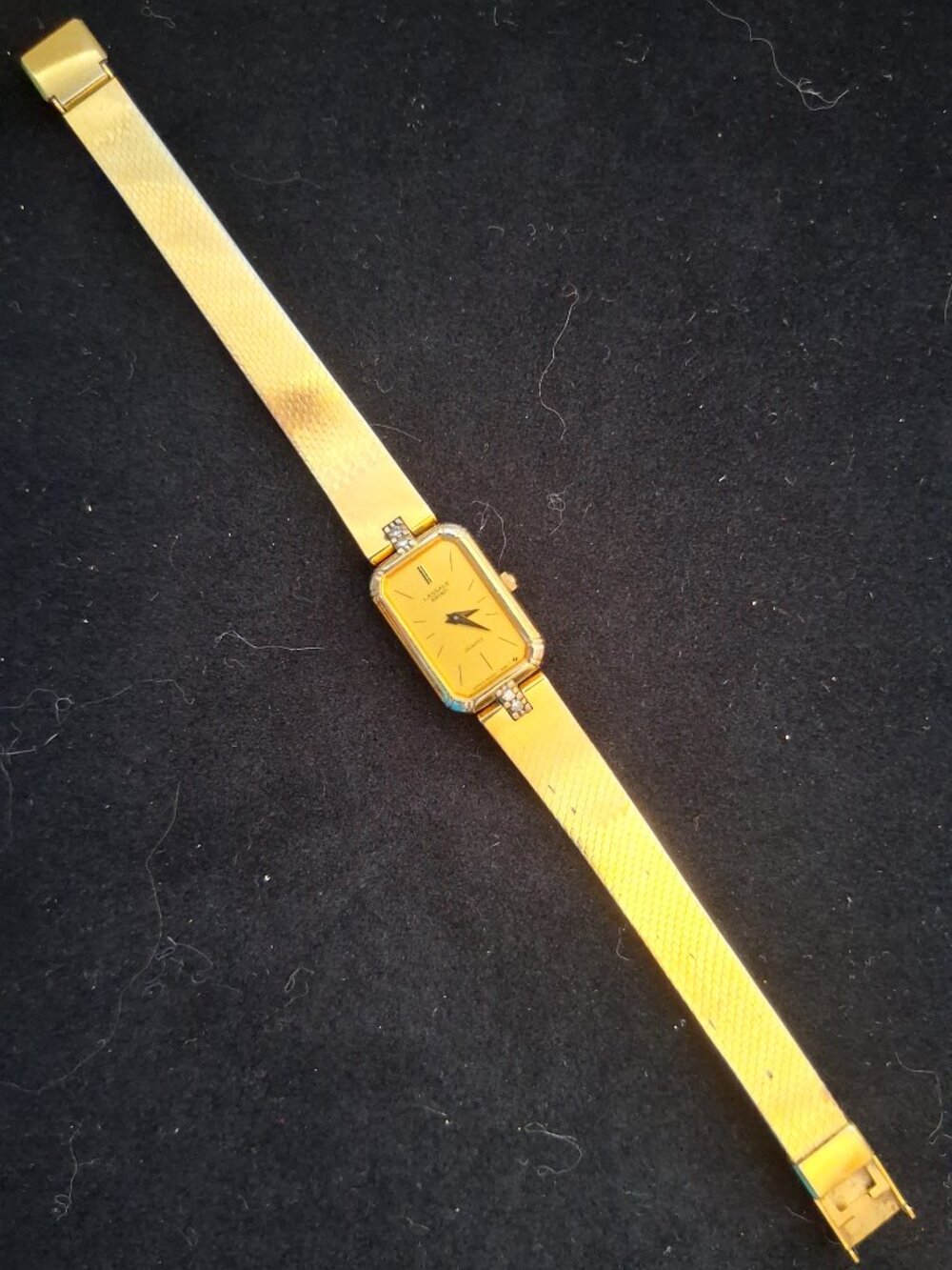 Seiko LaSalle Gold-Tone Rectangular Ladies Tank Watch with Crystal Accents